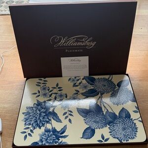 4 Brand New Williamsburg Placemats Lightfoot House Blue Floral Cork Back 11.5x17